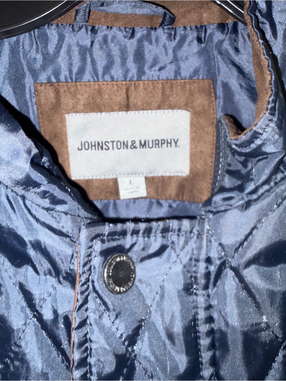 Johnston & Murphy Quilted Navy Jacket with Brown Trim - Picture 4 of 4